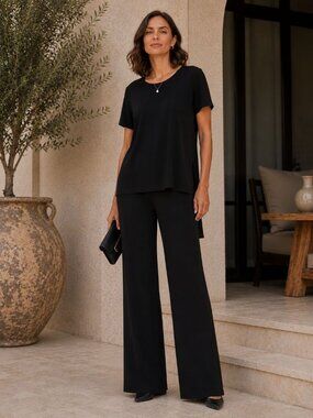 SHAMASK  Black Wool Elastic Pull-On Modern Minimalist  Pants, size 2 10/12/14, N